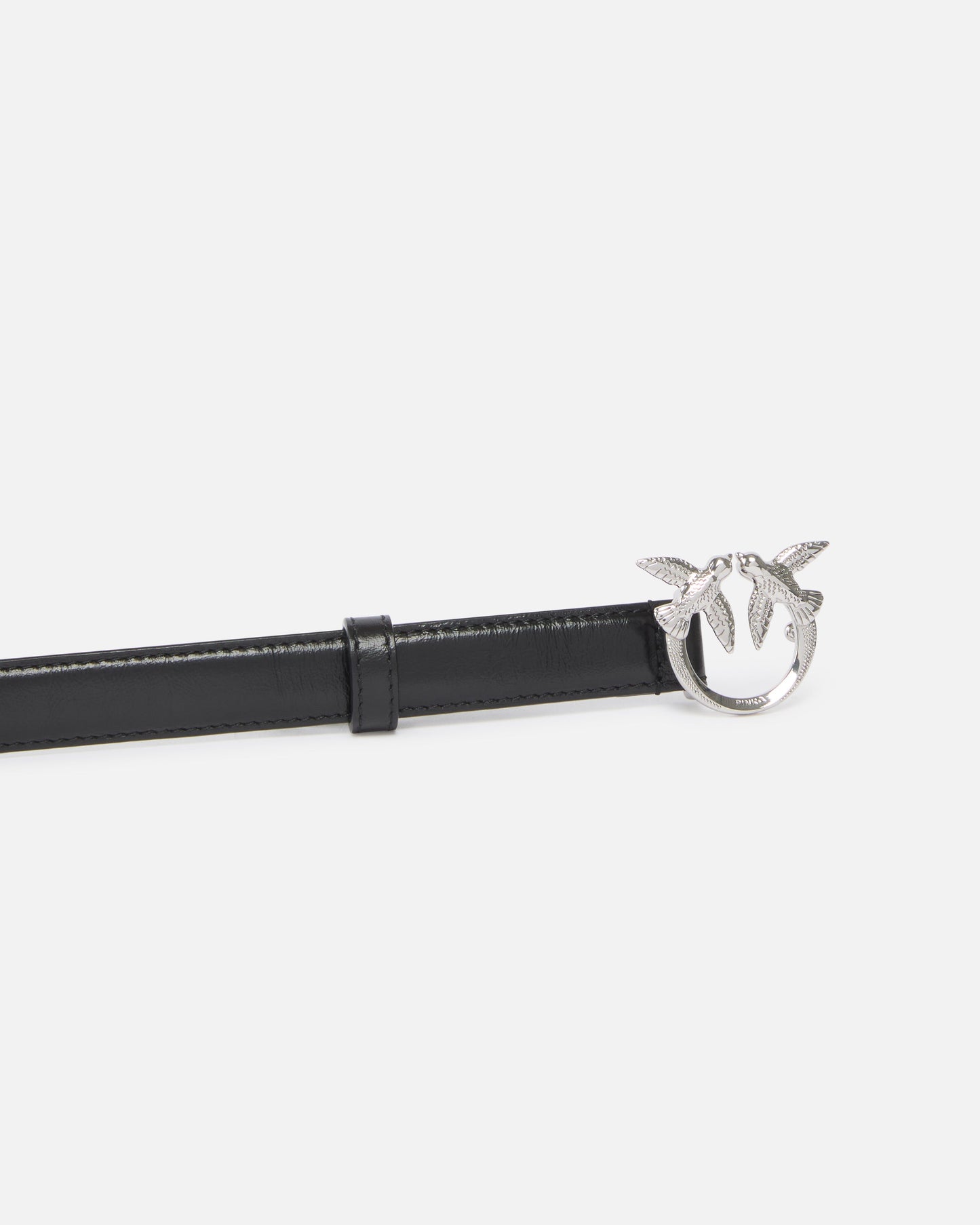 Glossy leather belt with Love Birds buckle and micro studs, 2 cm