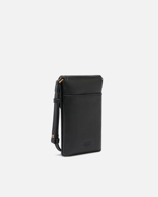 Leather smartphone case with shoulder strap and logo