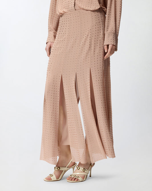Midi skirt with fringes and rhinestones