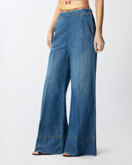 Wide-leg jeans in linen-blend denim