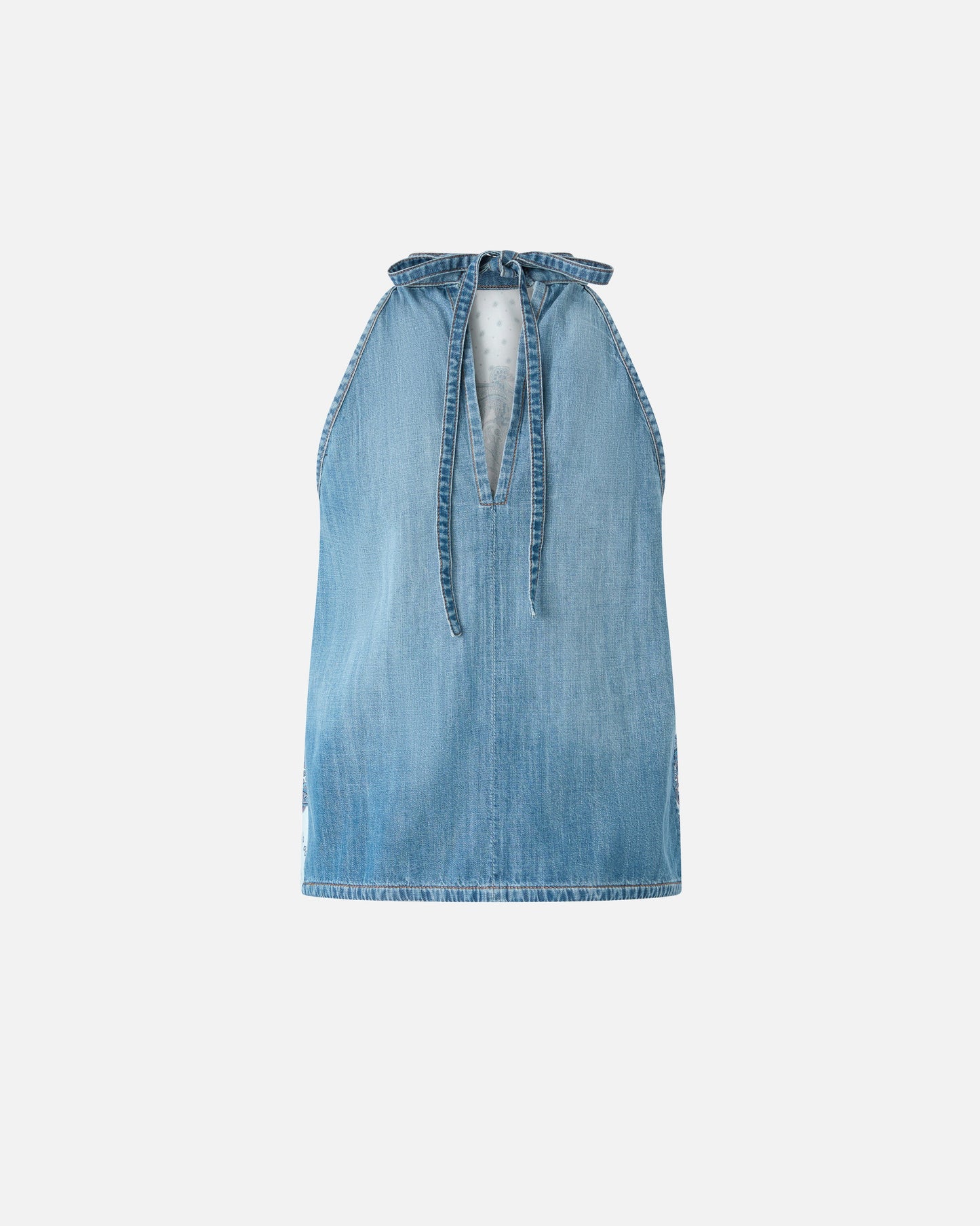 Denim top with scarf print