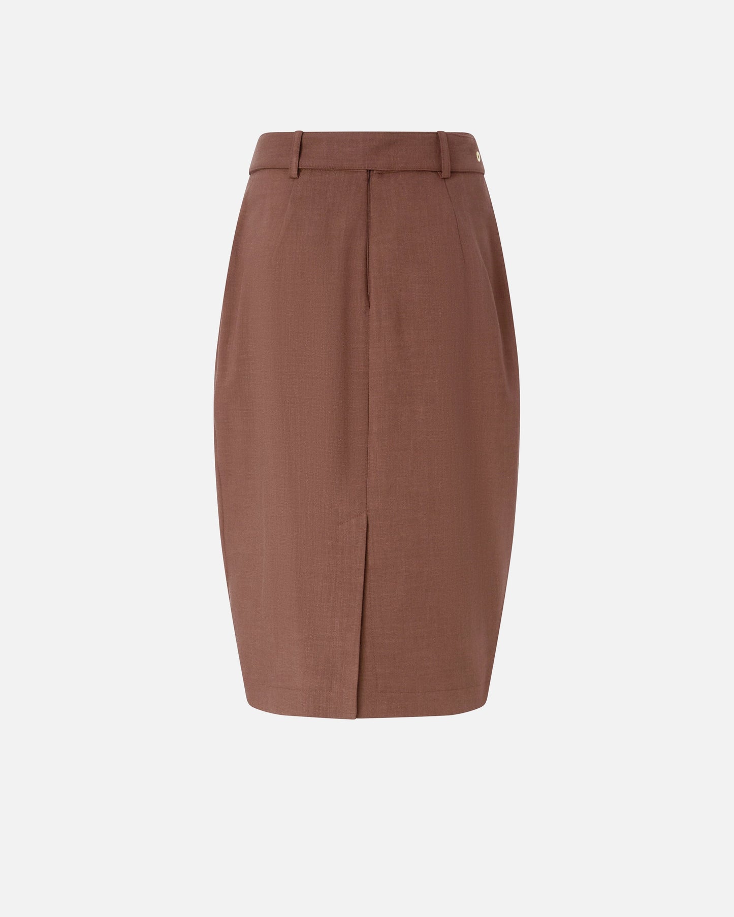 Slim-fitting calf-length skirt with belt