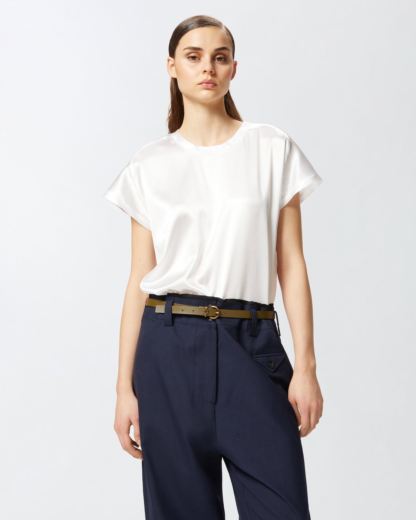 Satin blouse with cap sleeves