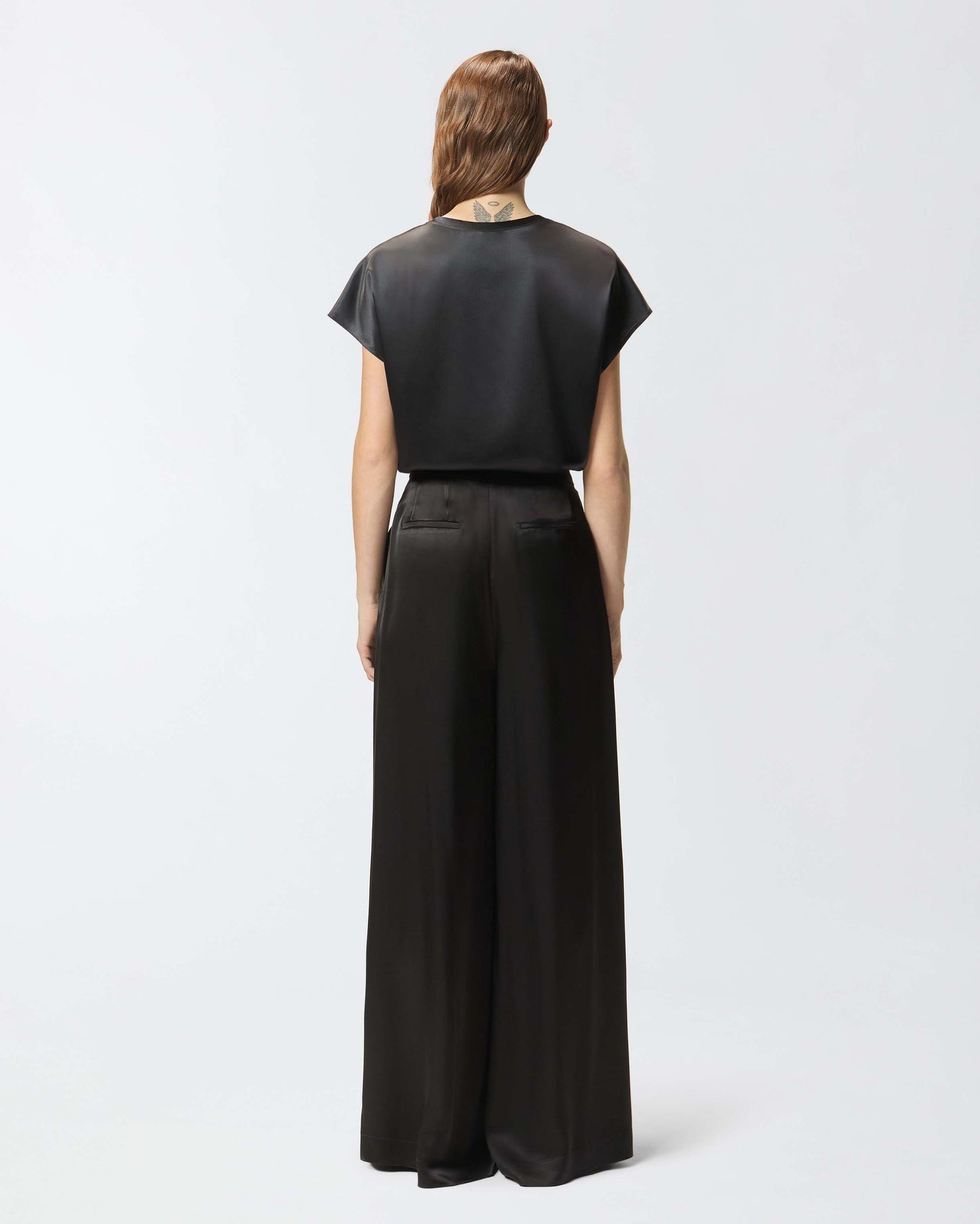 Short-sleeved satin blouse