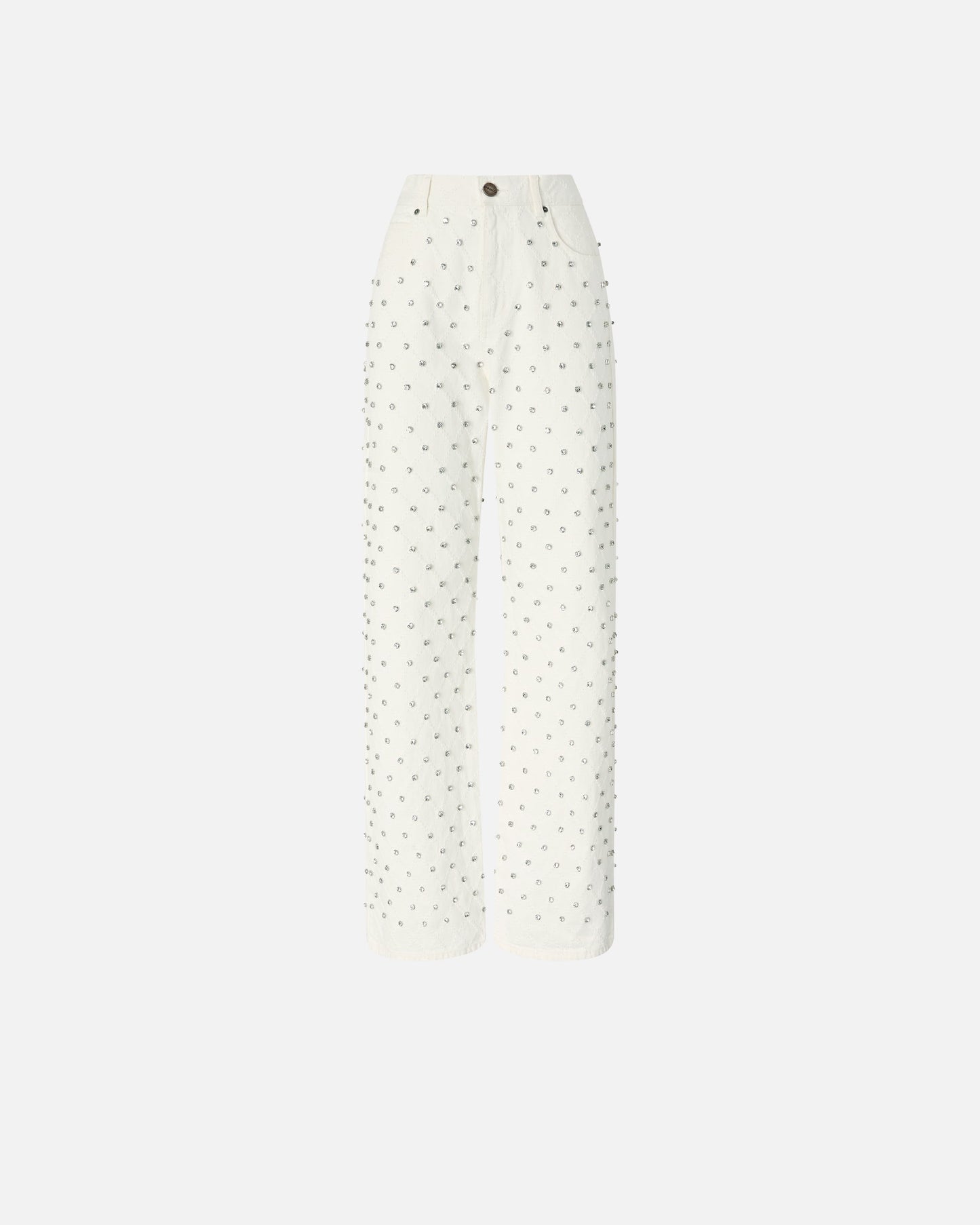 Wide-leg jeans with diamond pattern and rhinestones
