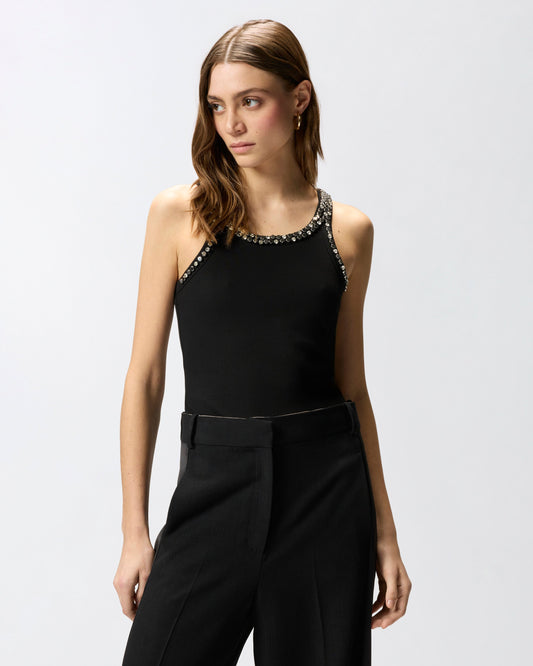 Ribbed top with bejewelled embellishment