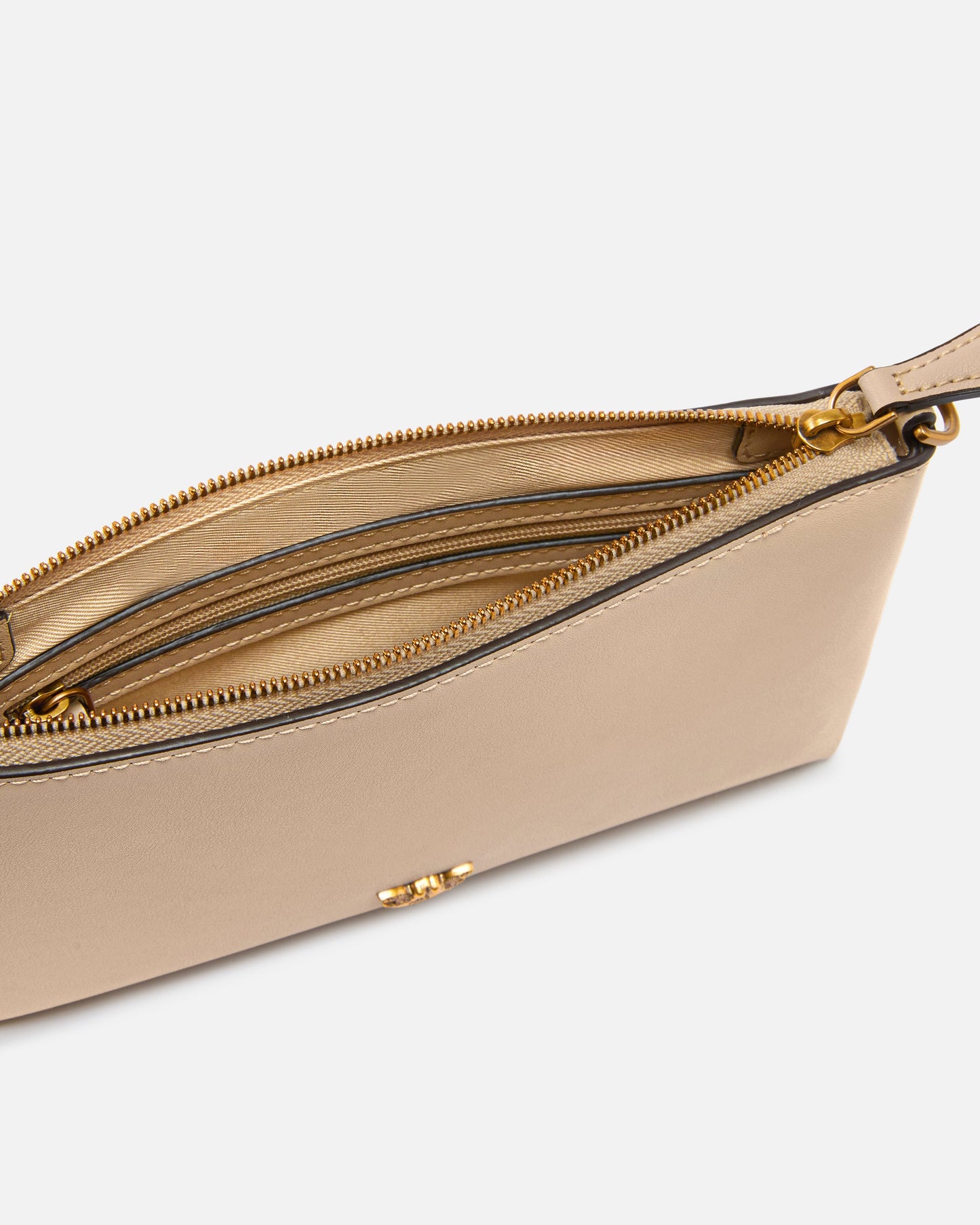 Flat leather clutch with Love Birds logo
