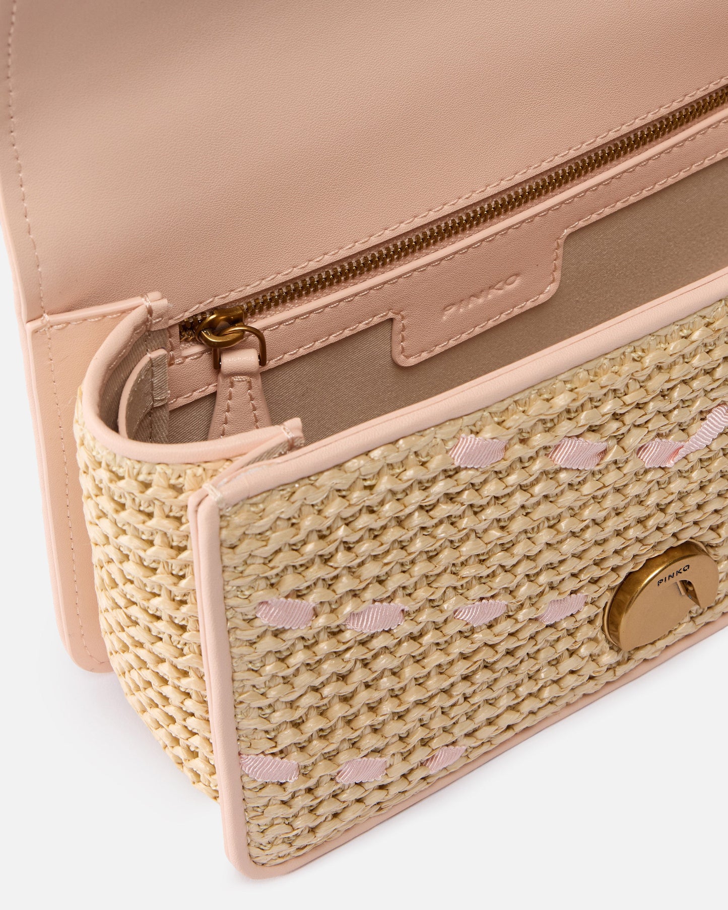 Mini Love Bag One Light small handbag in chevron raffia and leather