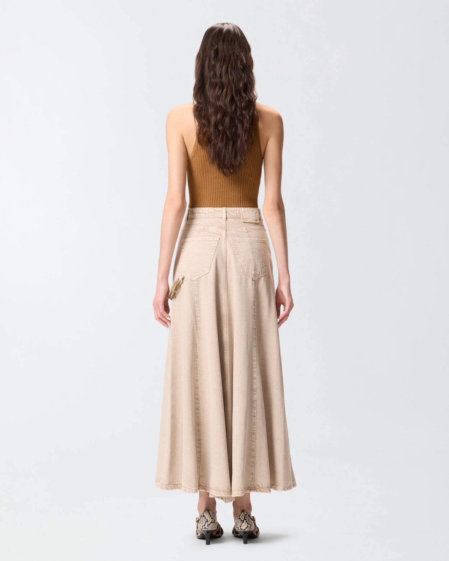 Denim midi skirt with jewel cord