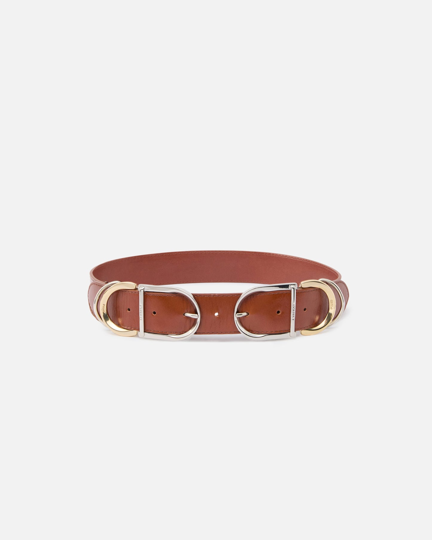 Shiny leather belt with metal loops, 4 cm