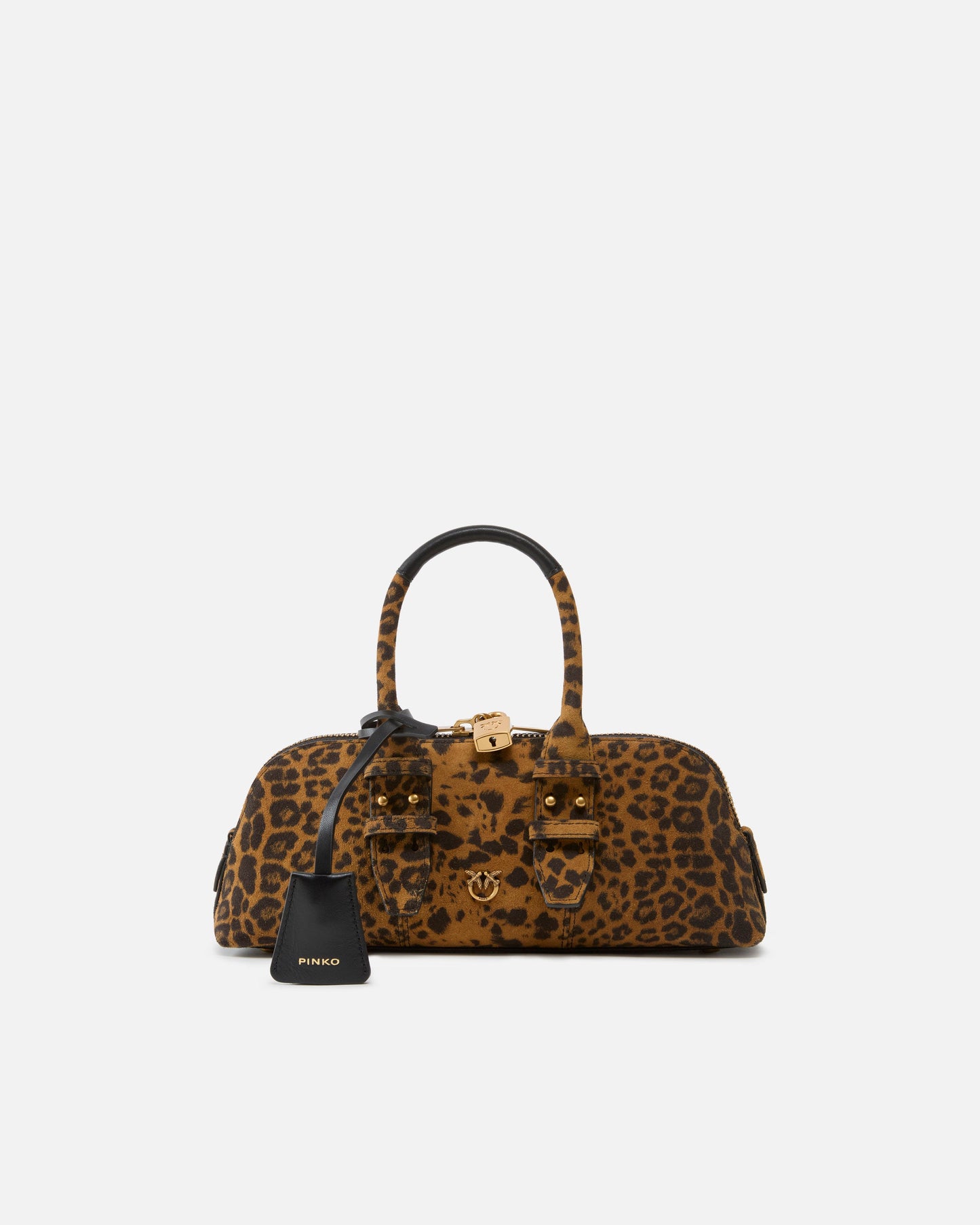 Suede handbag with macula print
