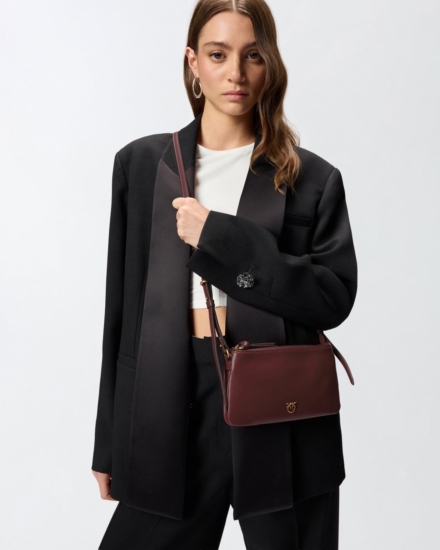 Leather Mini Double Bag with shoulder strap