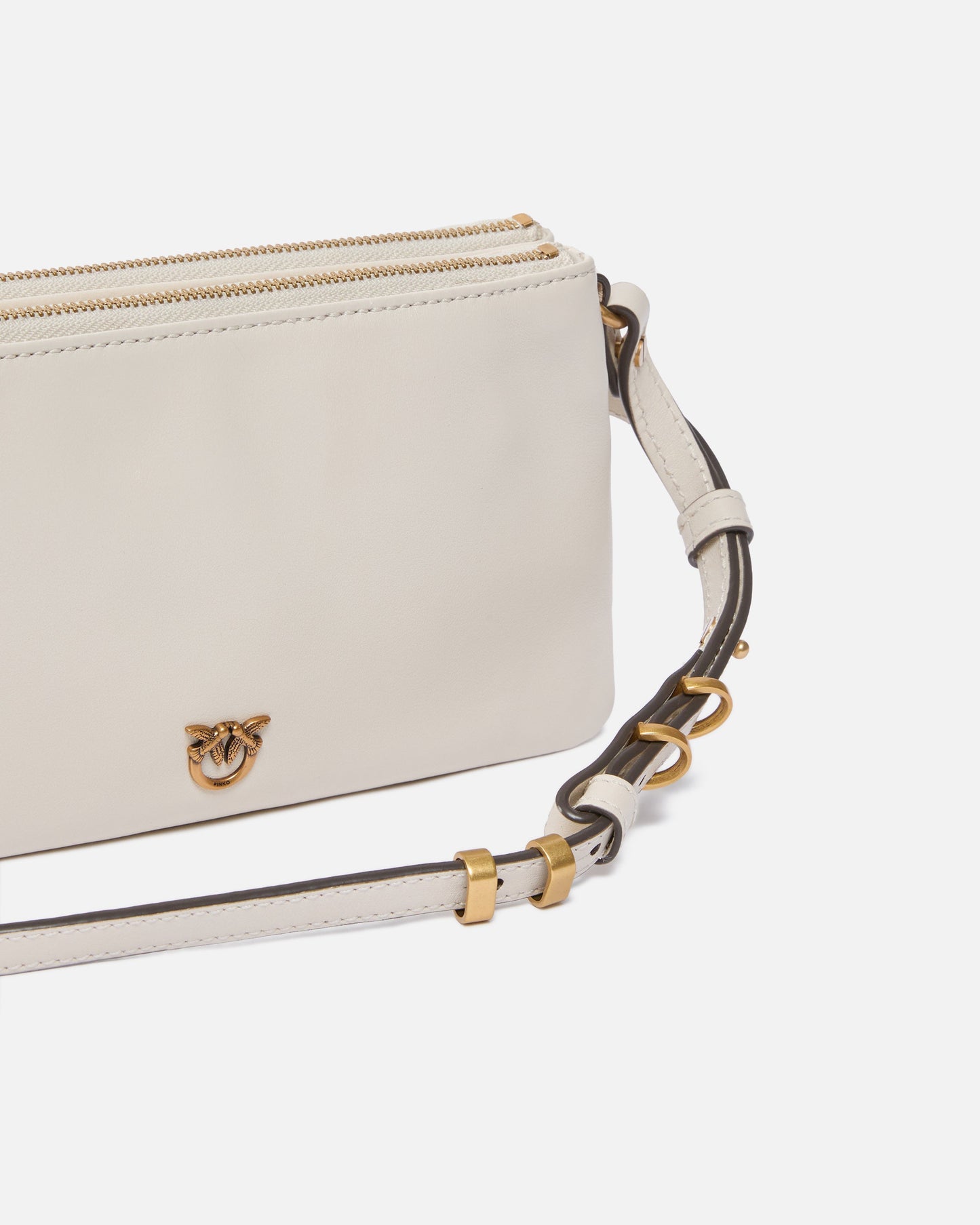 Leather Mini Double Bag with shoulder strap