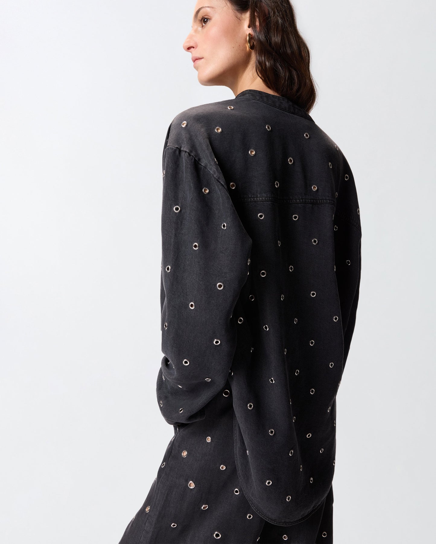 Dark denim blouse with eyelets