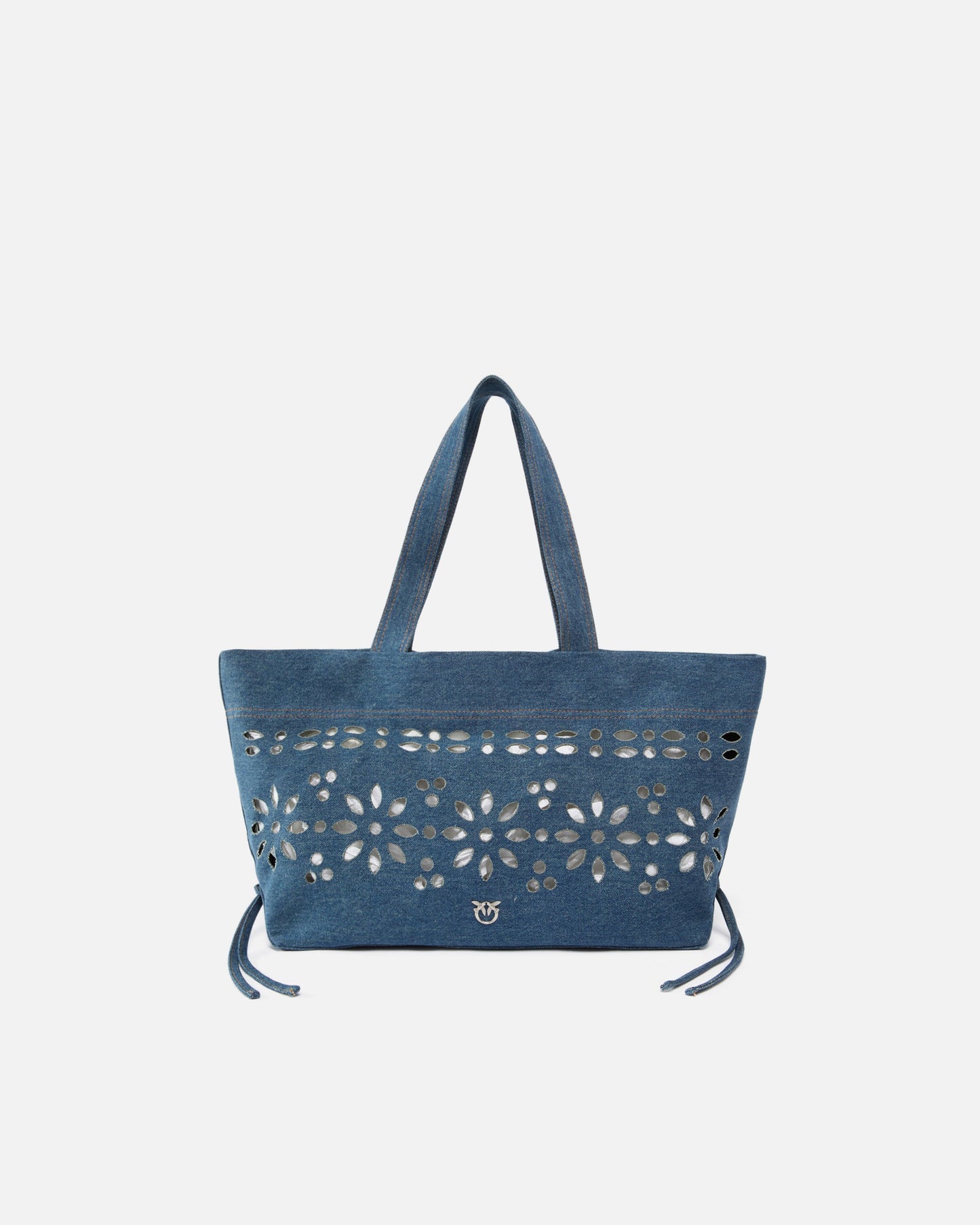 Medium shopper bag in denim with broderie anglaise