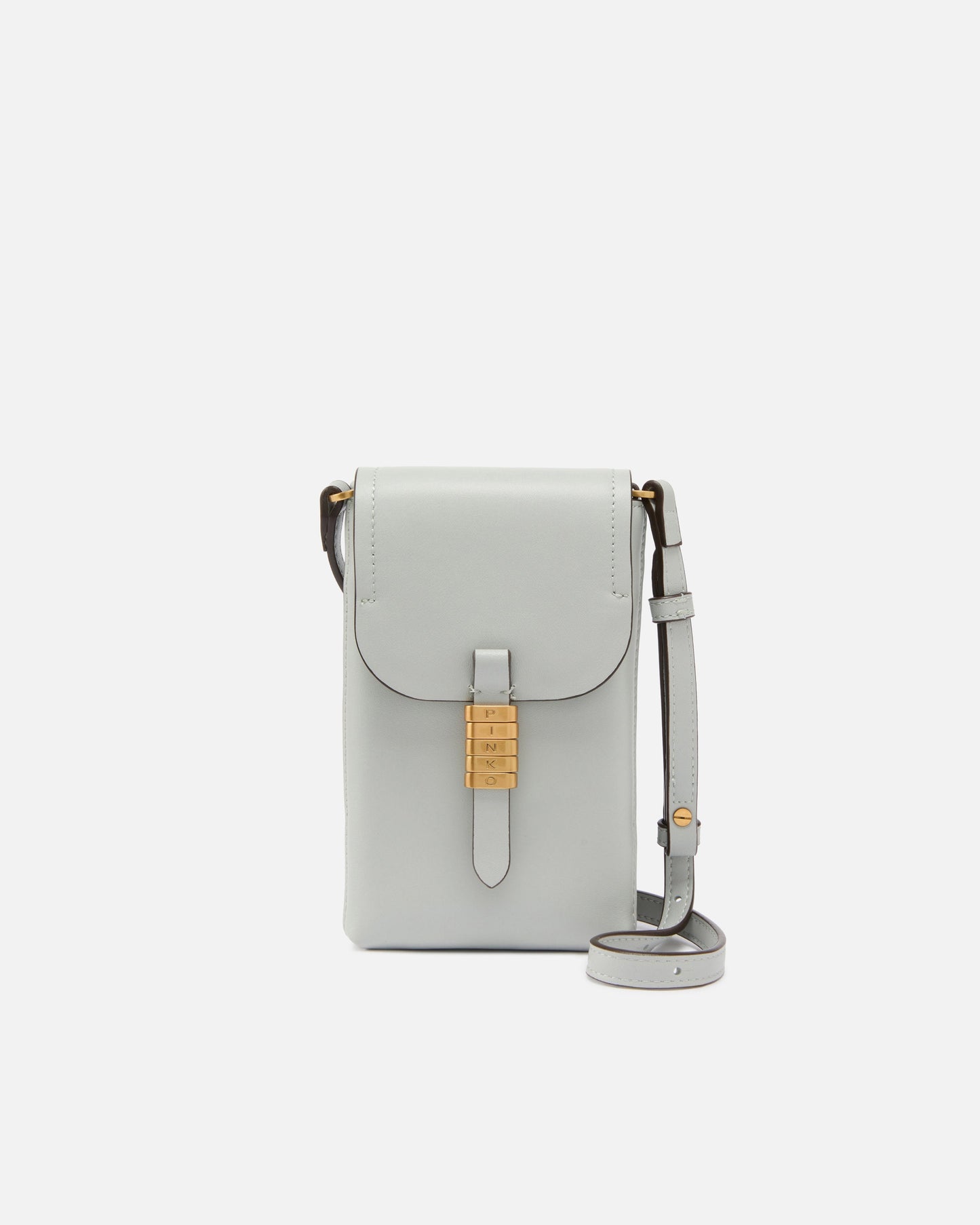 Leather smartphone case with shoulder strap and logo