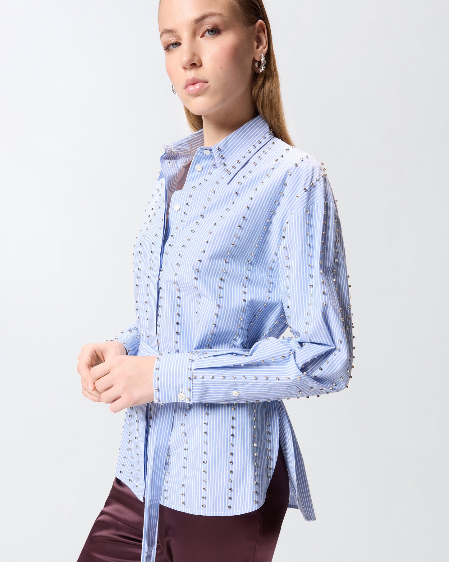Striped shirt with jewel embellishment