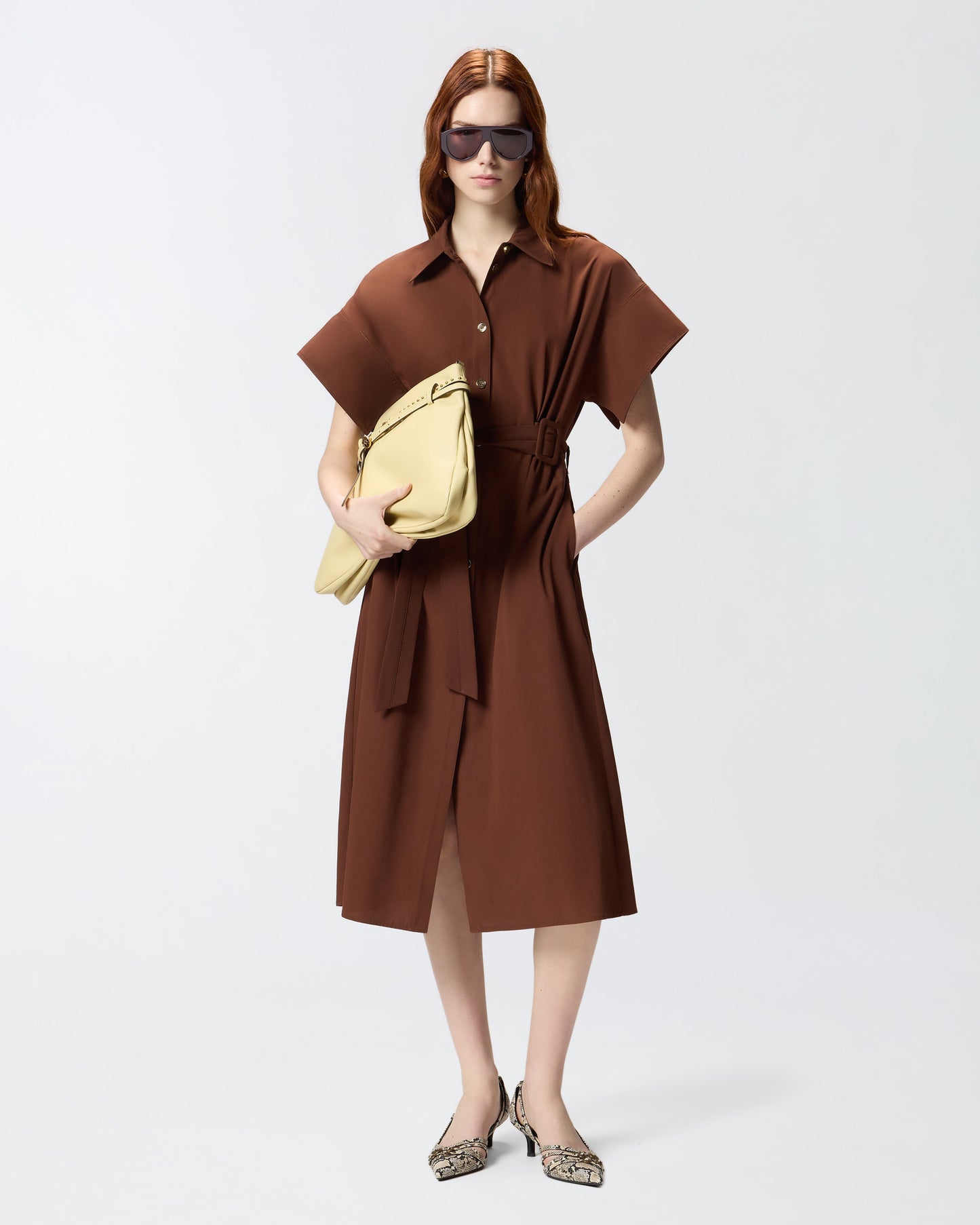 Midi shirt dress with belt