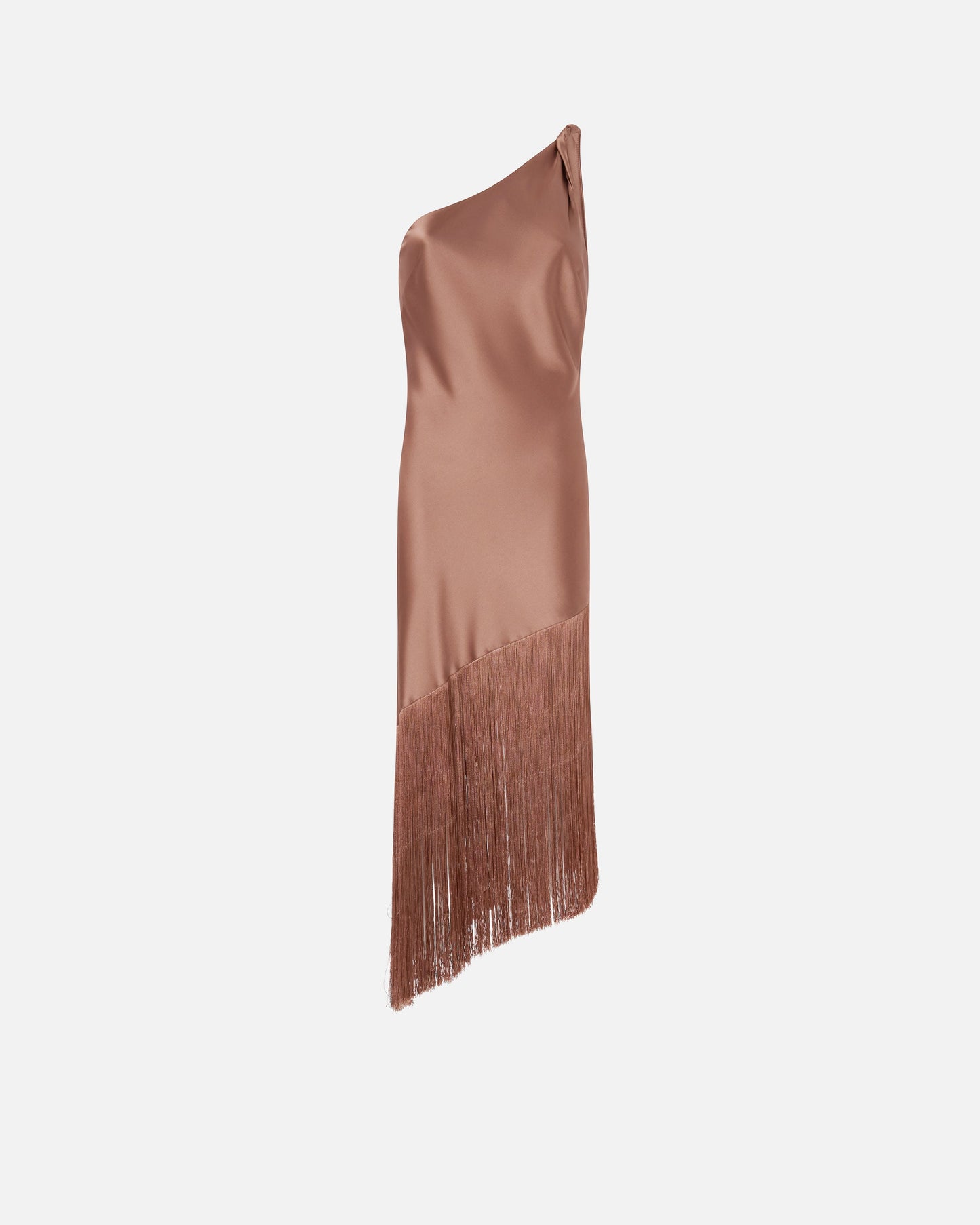 Satin one-shoulder mini dress with fringing