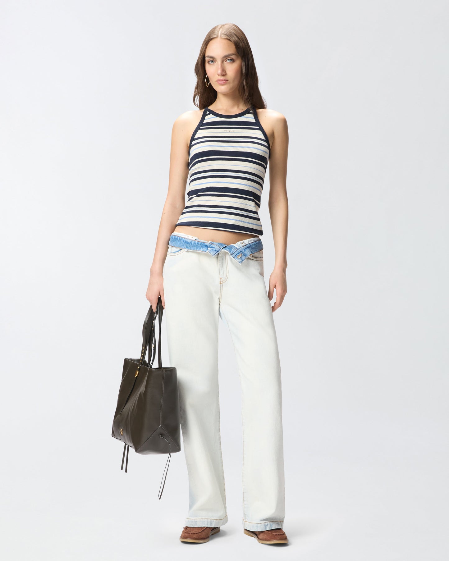 Jeans with contrasting fold-down waist