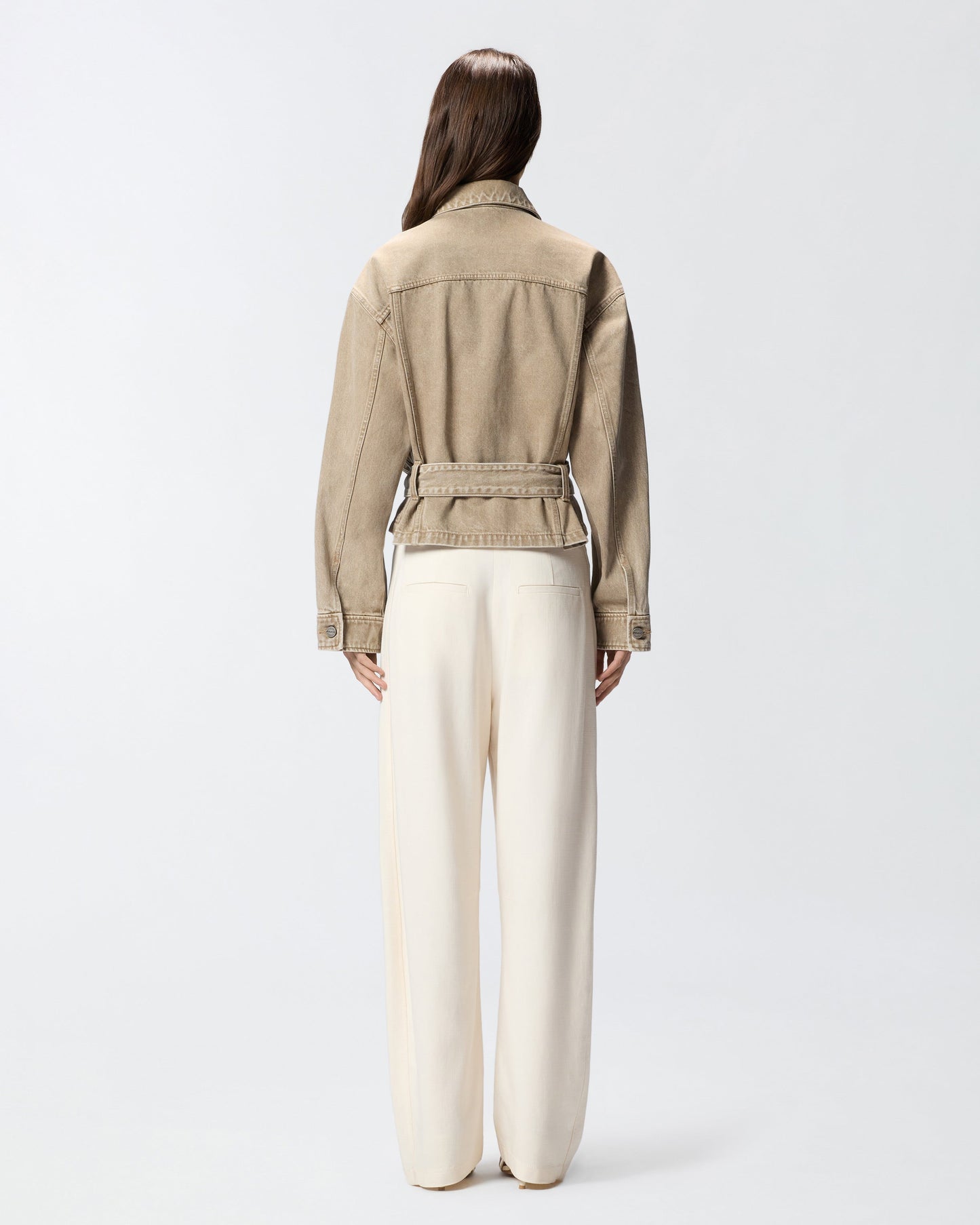 Brown denim jacket with jewel embroidery