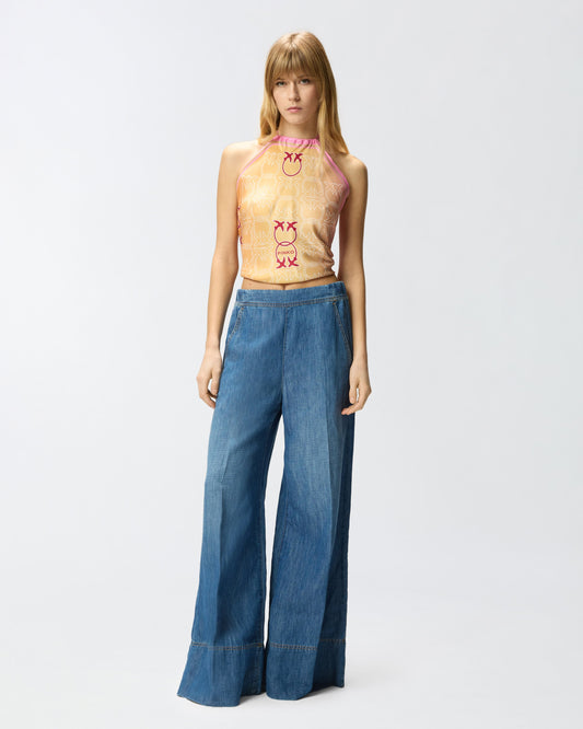 Wide-leg jeans in linen-blend denim