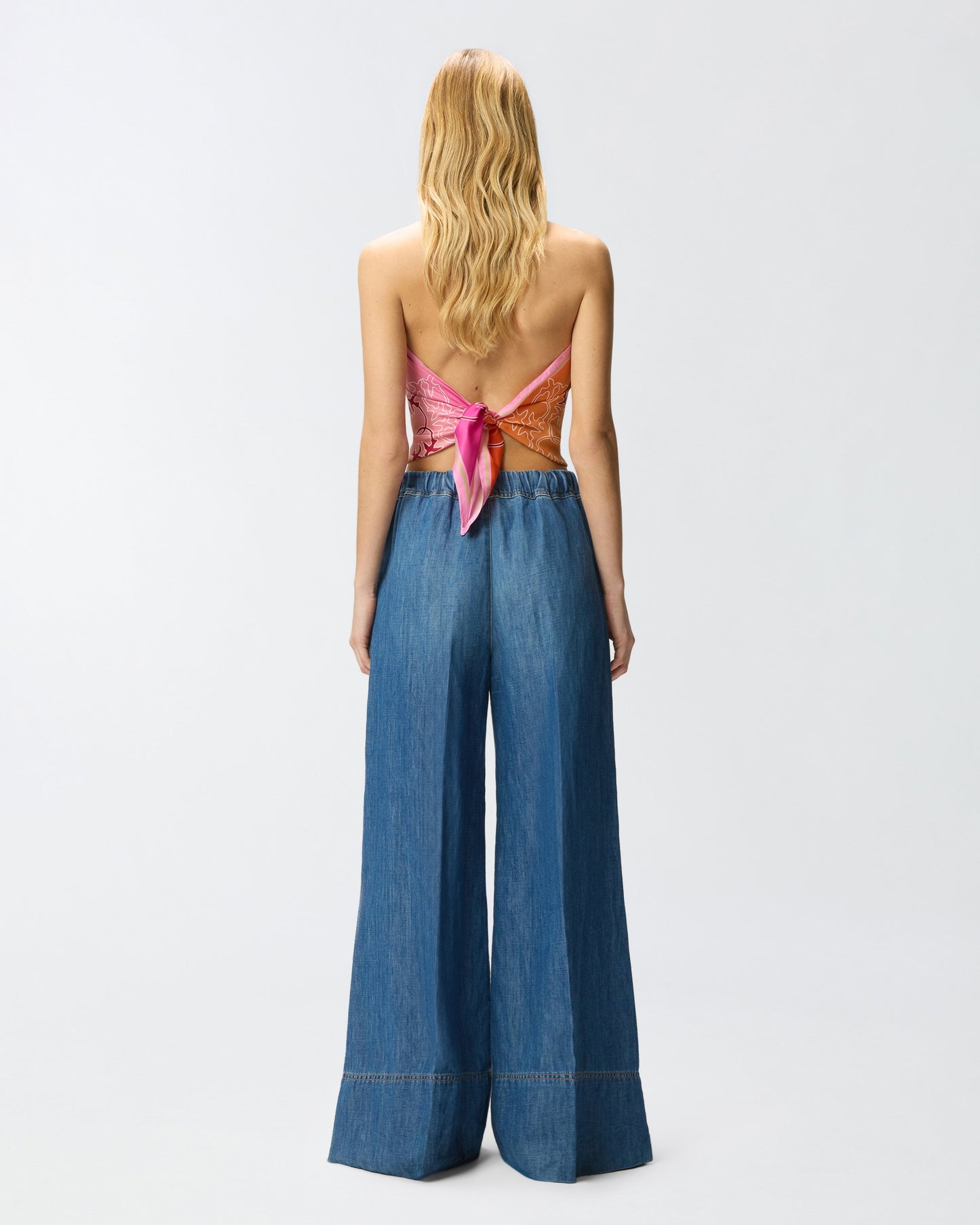 Wide-leg jeans in linen-blend denim