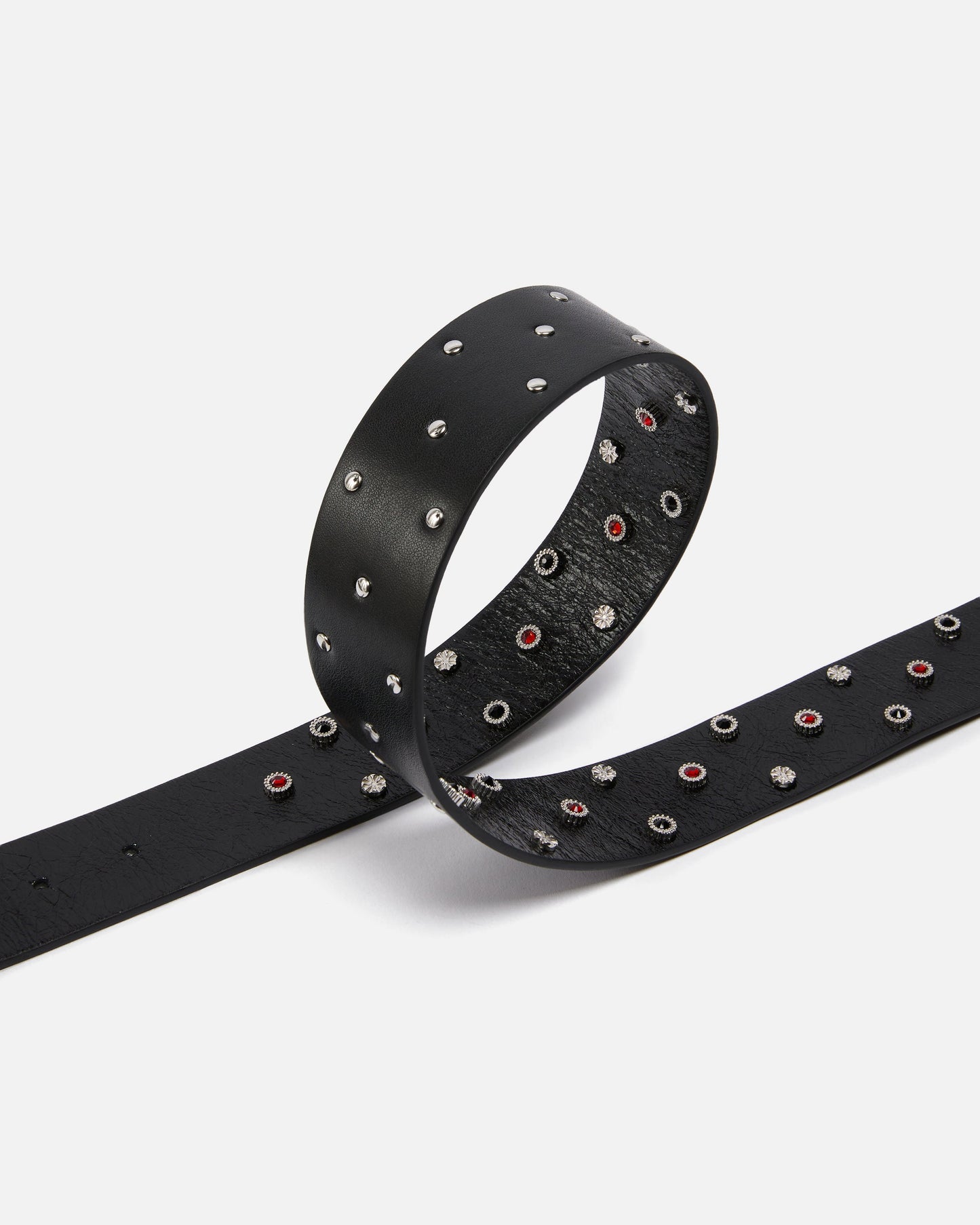 Leather belt with studs, 4 cm