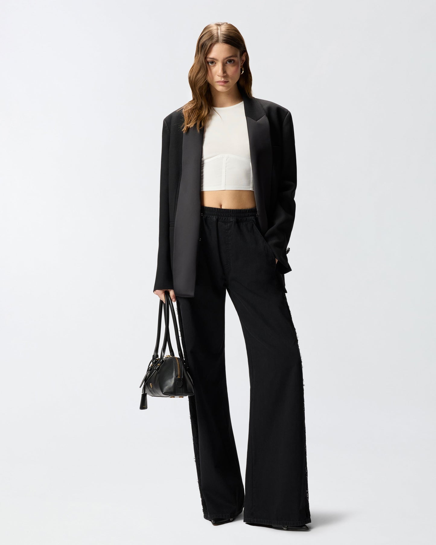 Denim jeans with lace side band