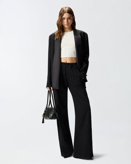 Denim jeans with lace side band