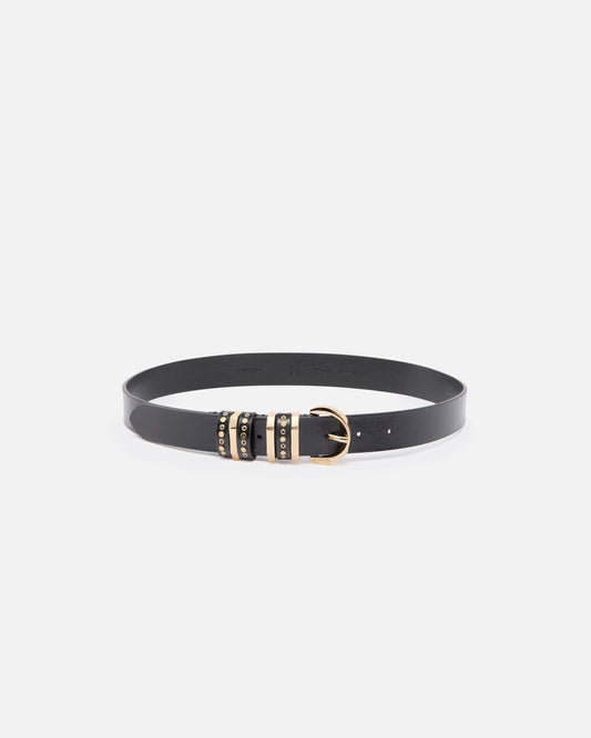 Shiny leather belt with metal loops, 3 cm