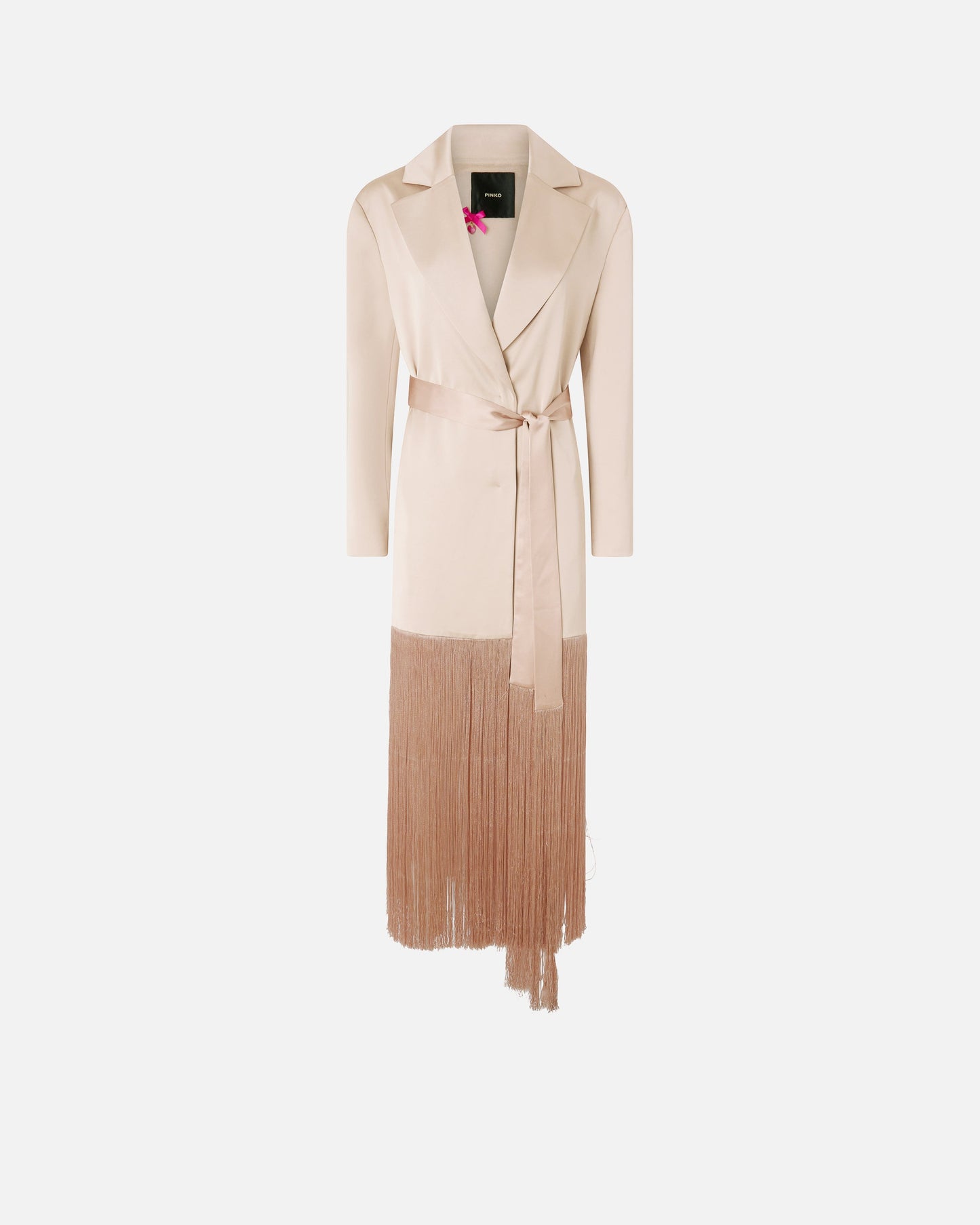 Satin trench coat with fringing