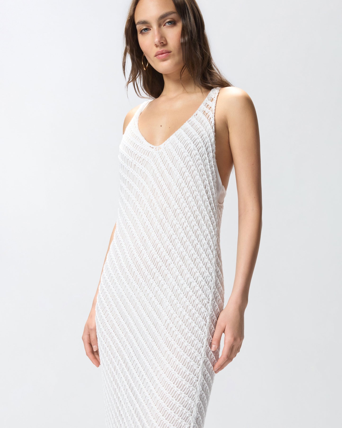 Crochet-effect midi dress with sequins