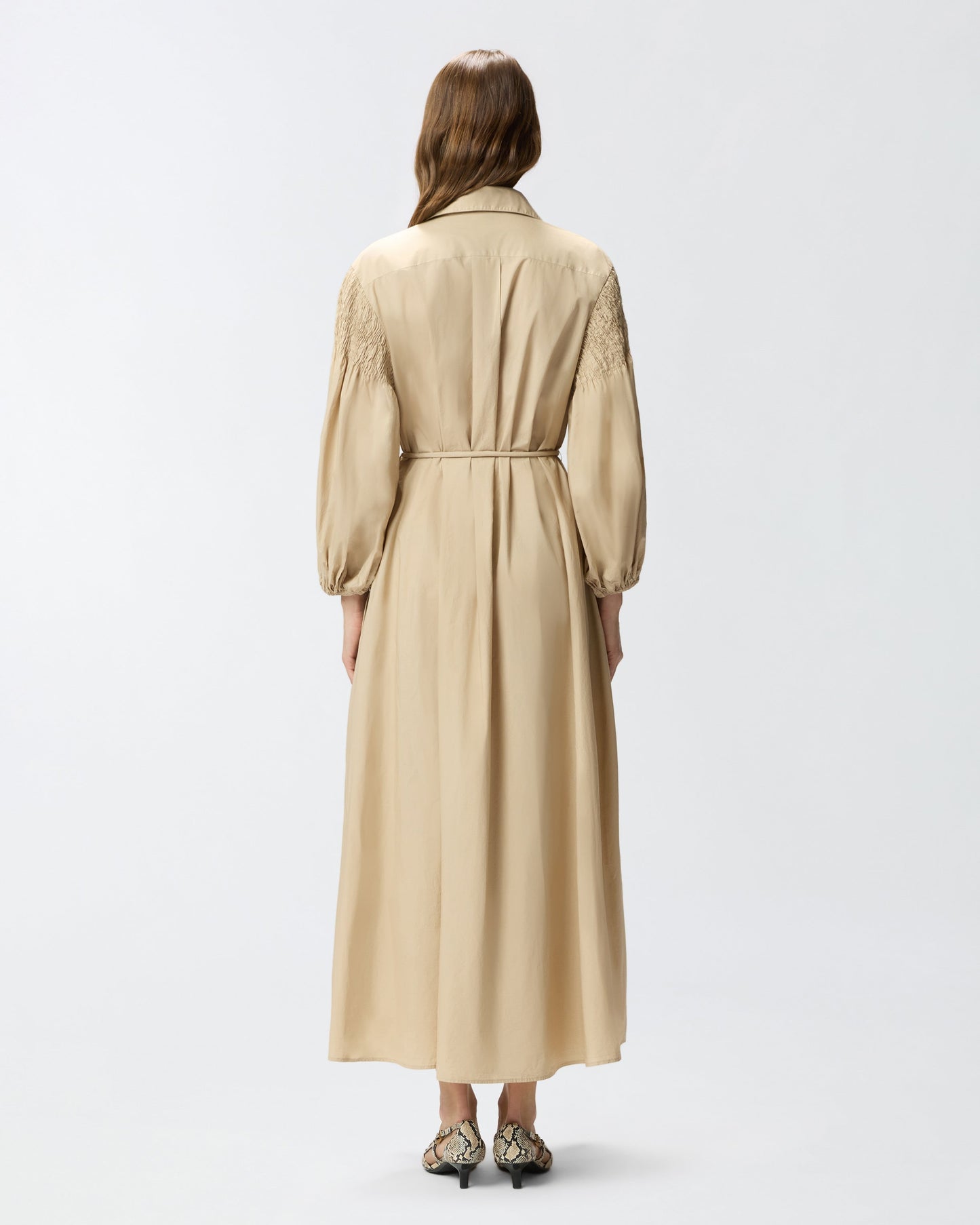 Long shirt dress in cotton with belt