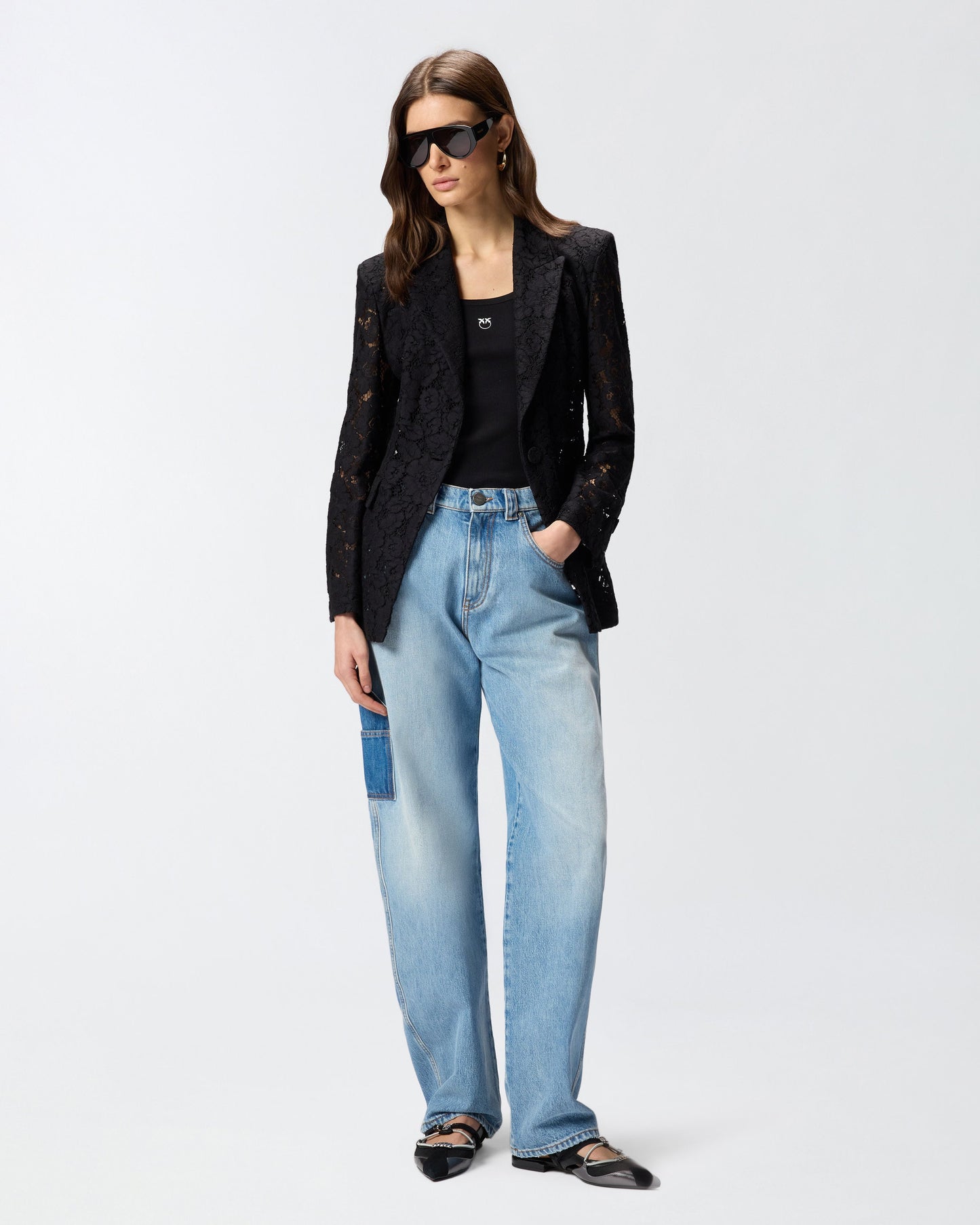 Lace blazer with jewel buttons
