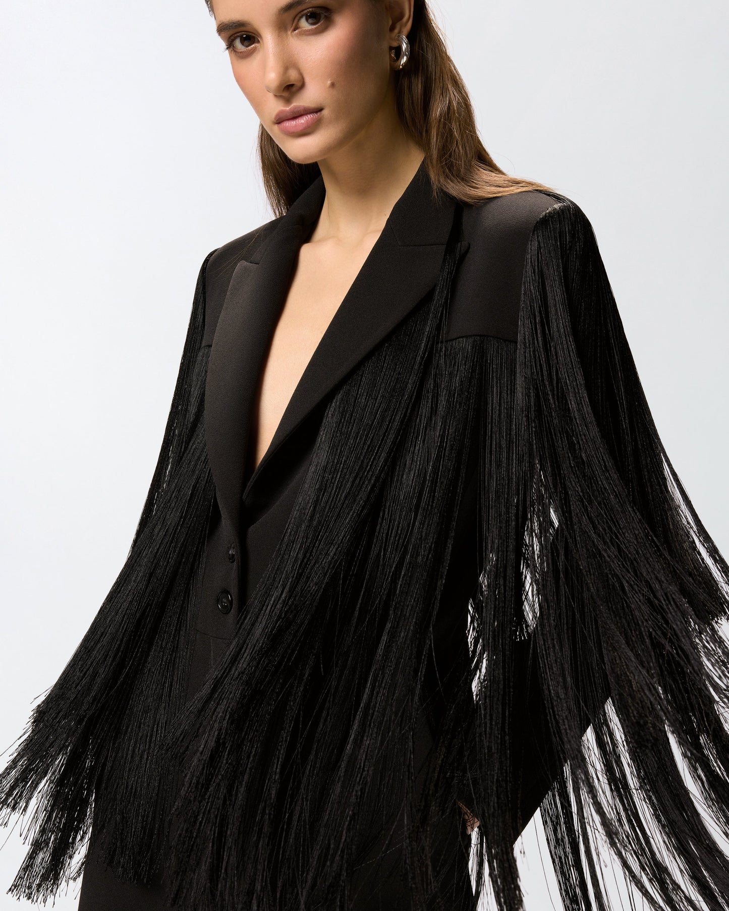 Short playsuit with all-over fringe detailing