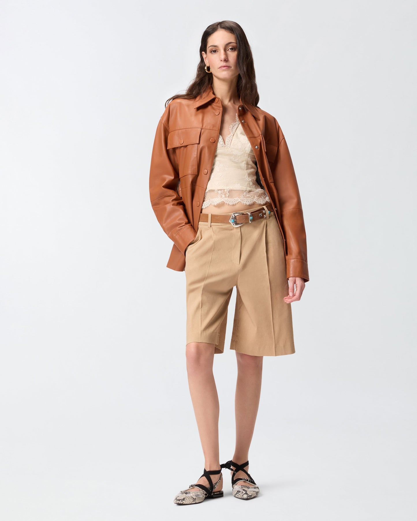 Bermuda shorts with pressed pleat detail