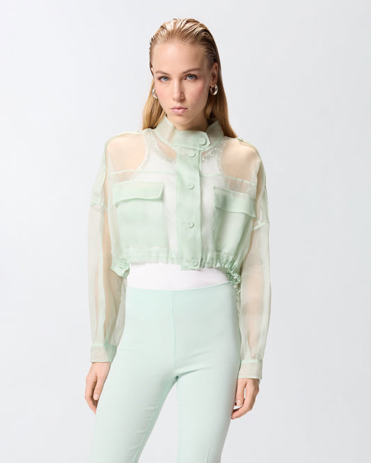 Cropped pea coat in pure silk organza