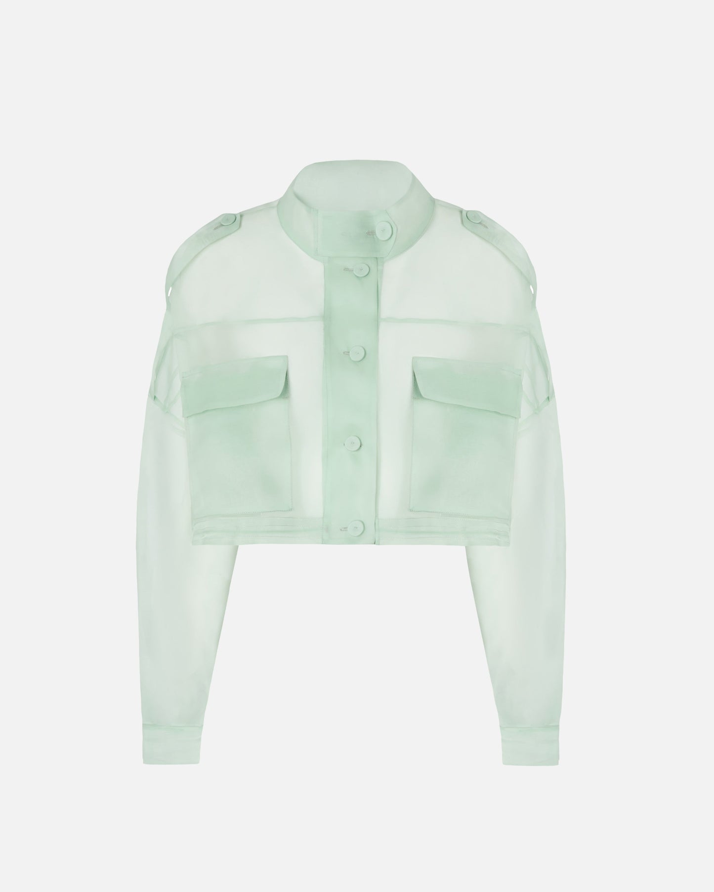 Cropped pea coat in pure silk organza