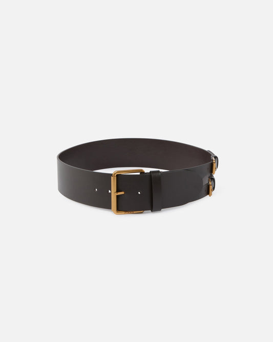 Smooth leather belt with straps, 6 cm