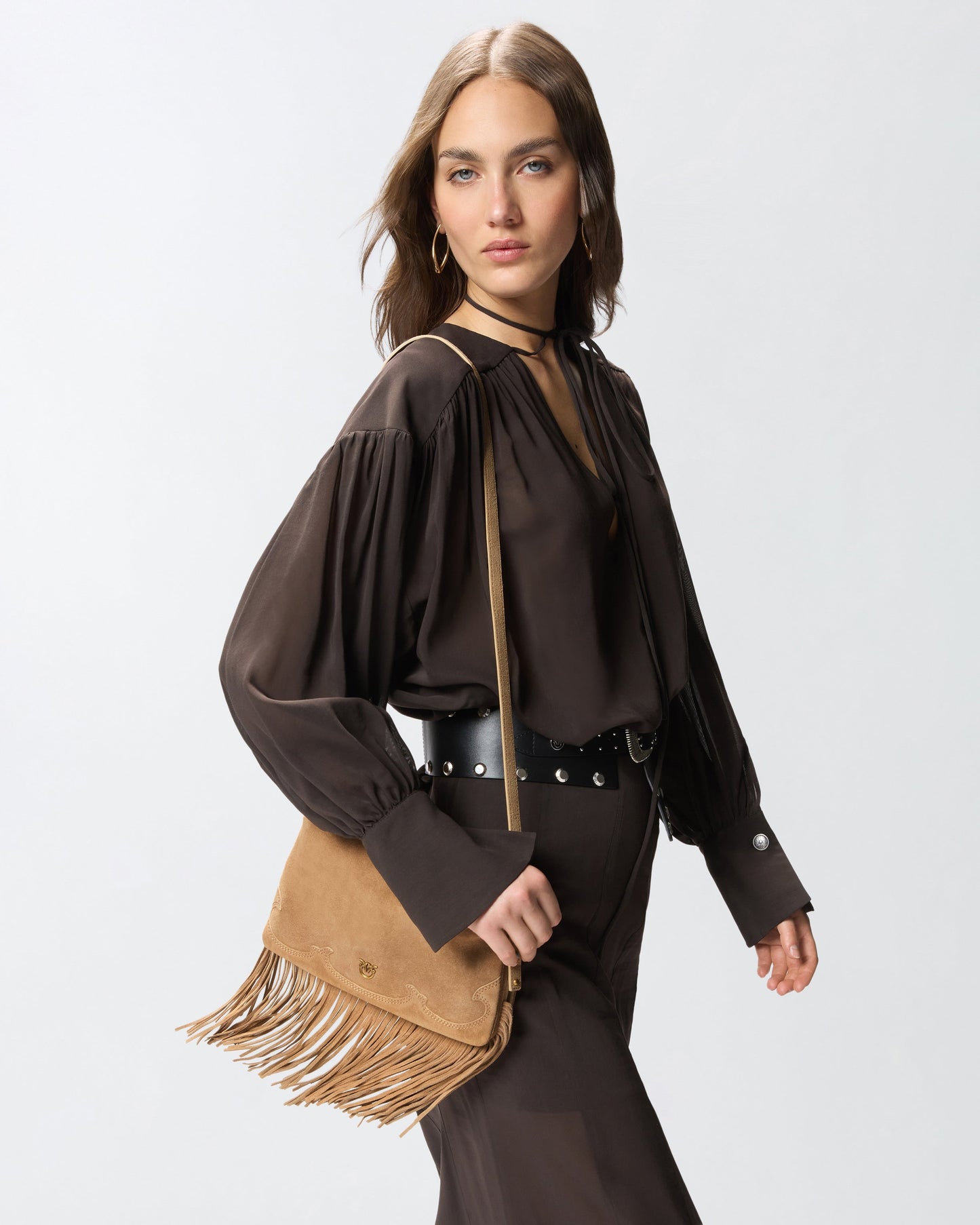 One, Two, Three Bag small crossbody bag in suede with fringes