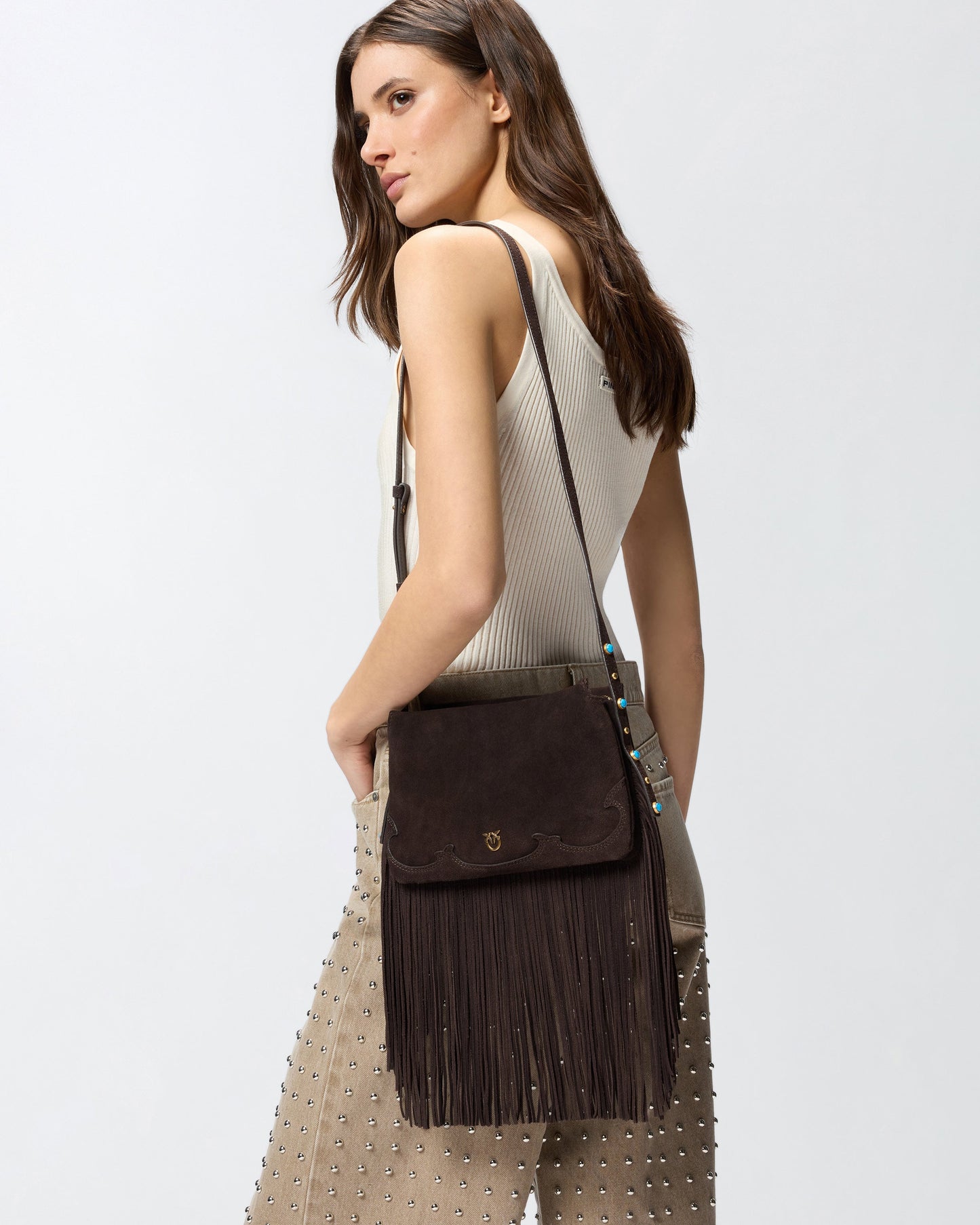 One, Two, Three Bag small crossbody bag in suede with fringes