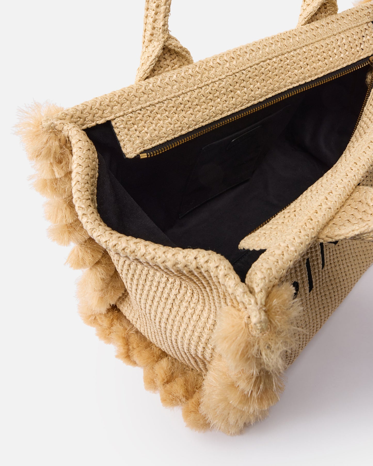 Medium Beach shopping tote in raffia with logo and tassels