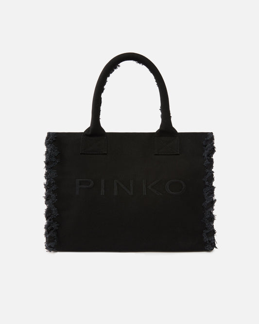 Medium Beach shopping tote in canvas with logo and fraying