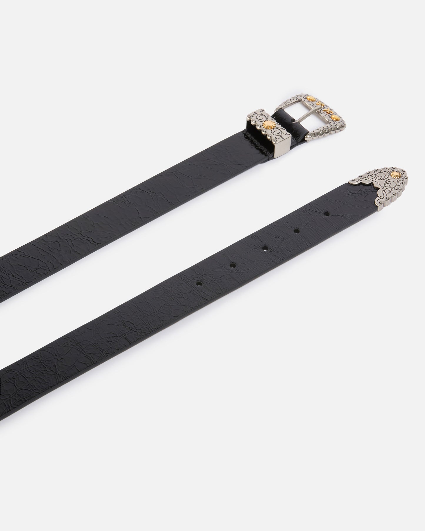 Shiny leather belt with metallic finishes, 3 cm