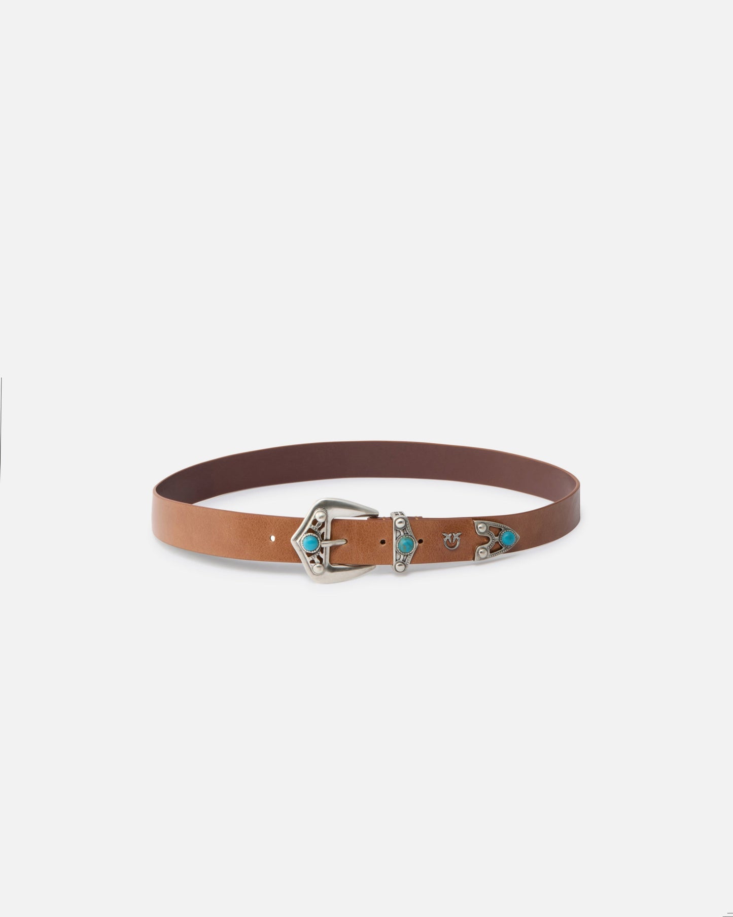Leather belt with turquoise stones, 3 cm