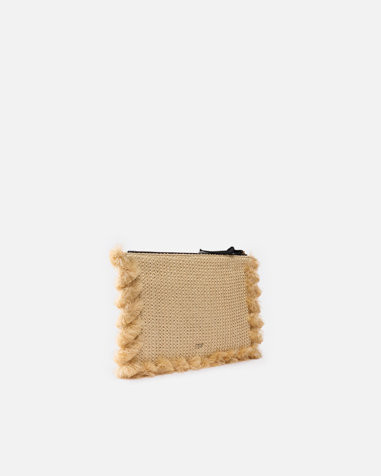 Small raffia clutch with logo and tassels