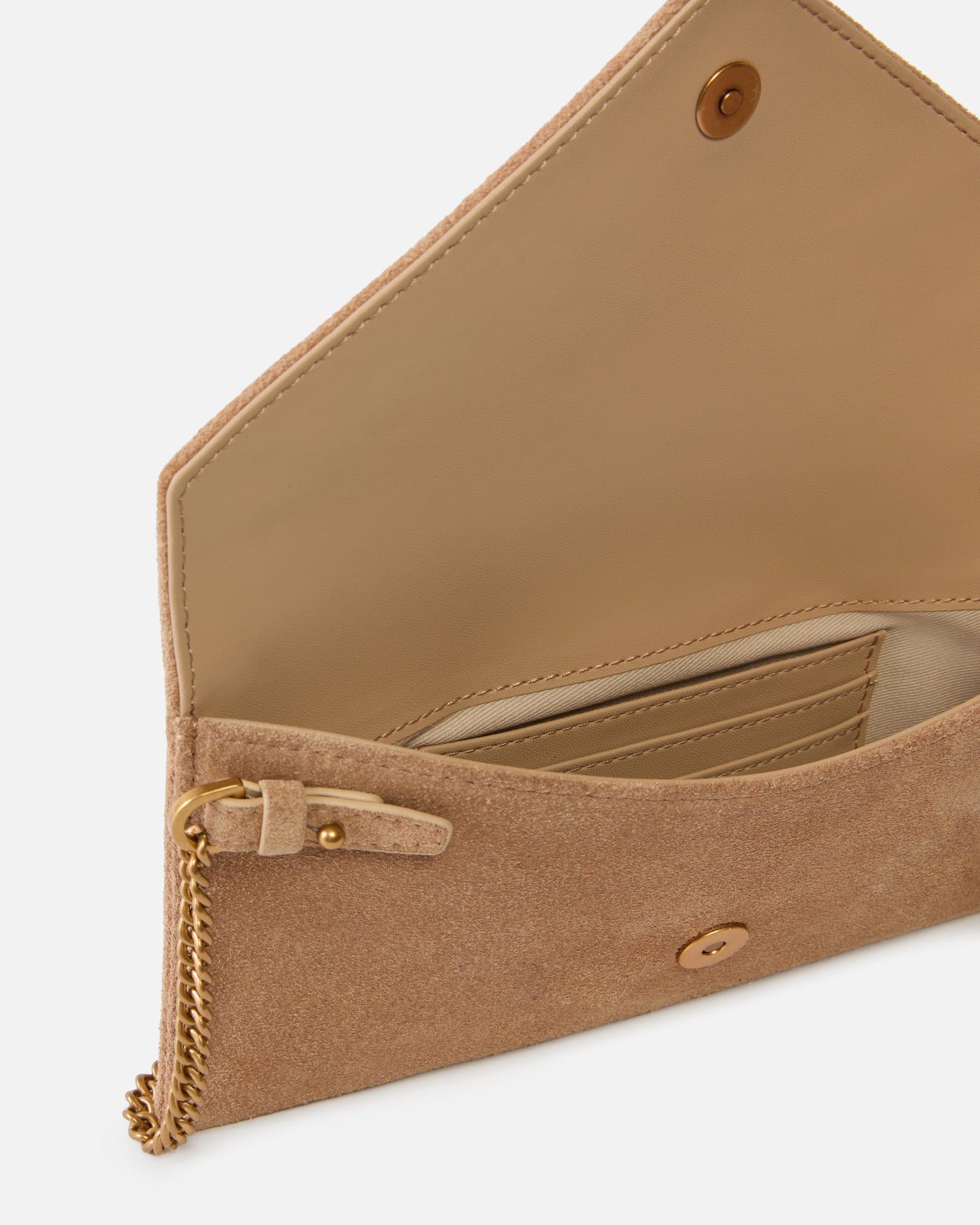 Small clutch bag in suede with studs and shoulder strap
