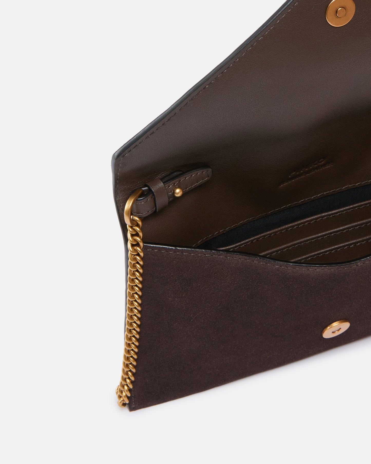 Small clutch bag in suede with studs and shoulder strap