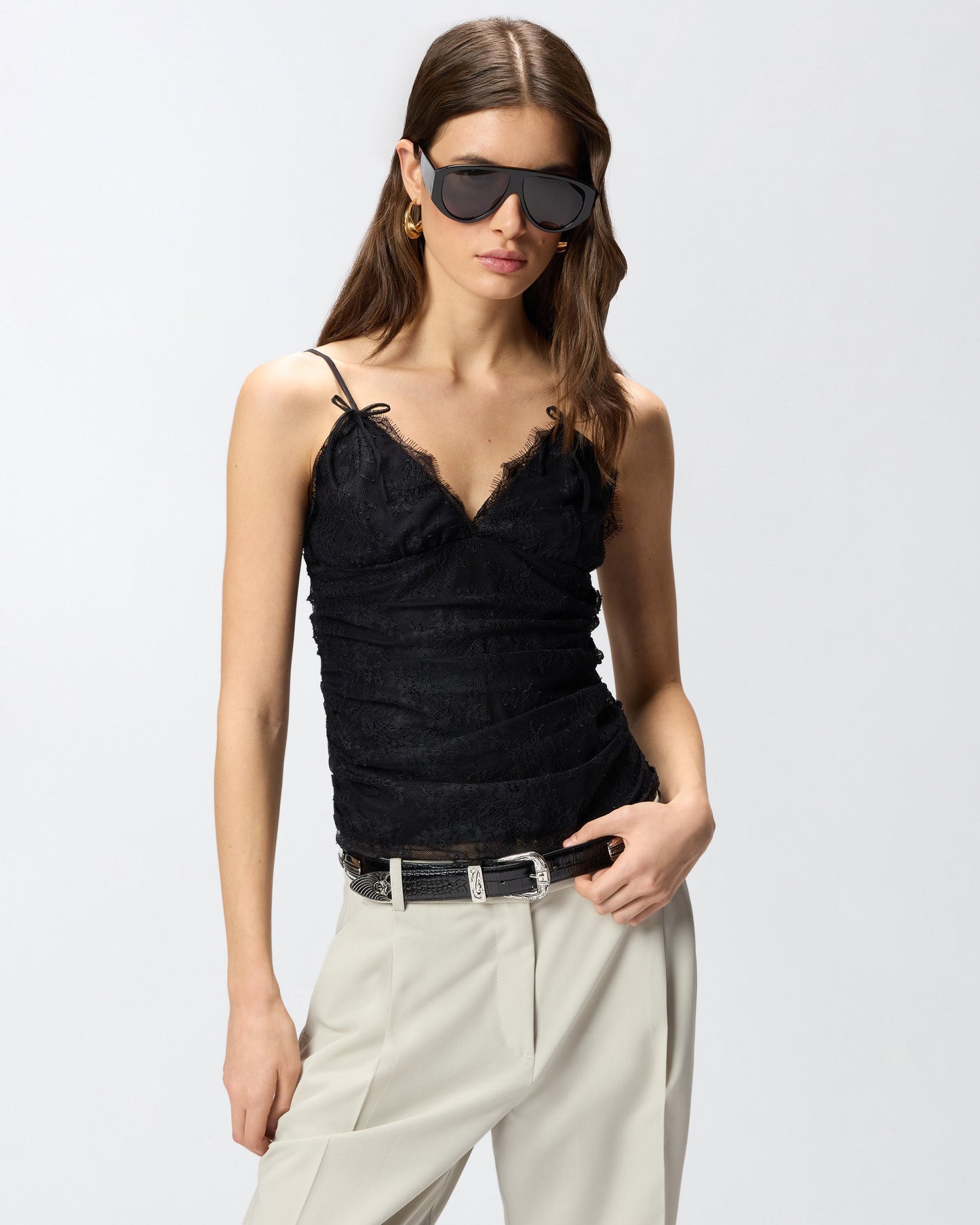 Floral lace top with shoulder straps